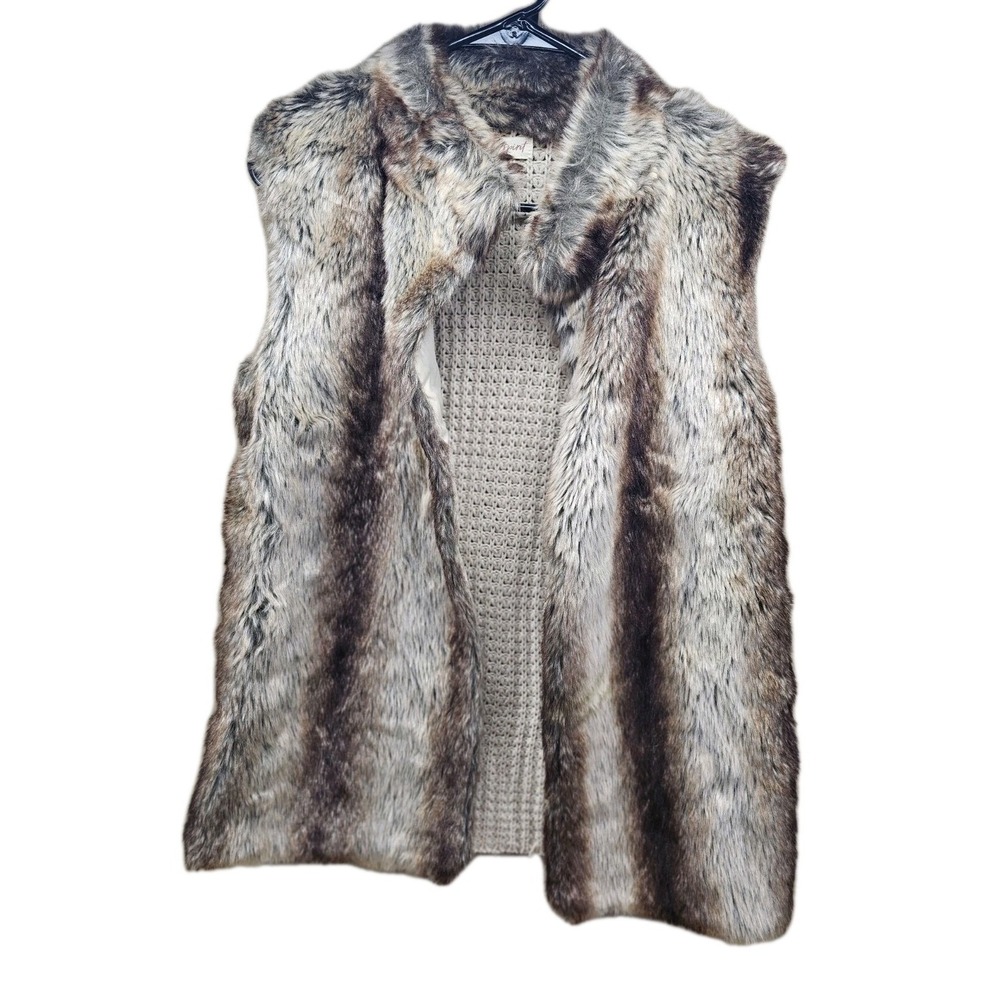 Song N Spirit Faux Fur Sweater Back Crochet Vest Womens Size Small Open Front‎